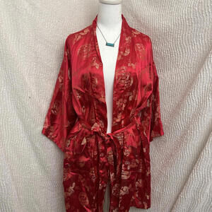 Vintage Japanese Kimono Robe Red Gold Adult Large From Japan Boho Luxe Statement